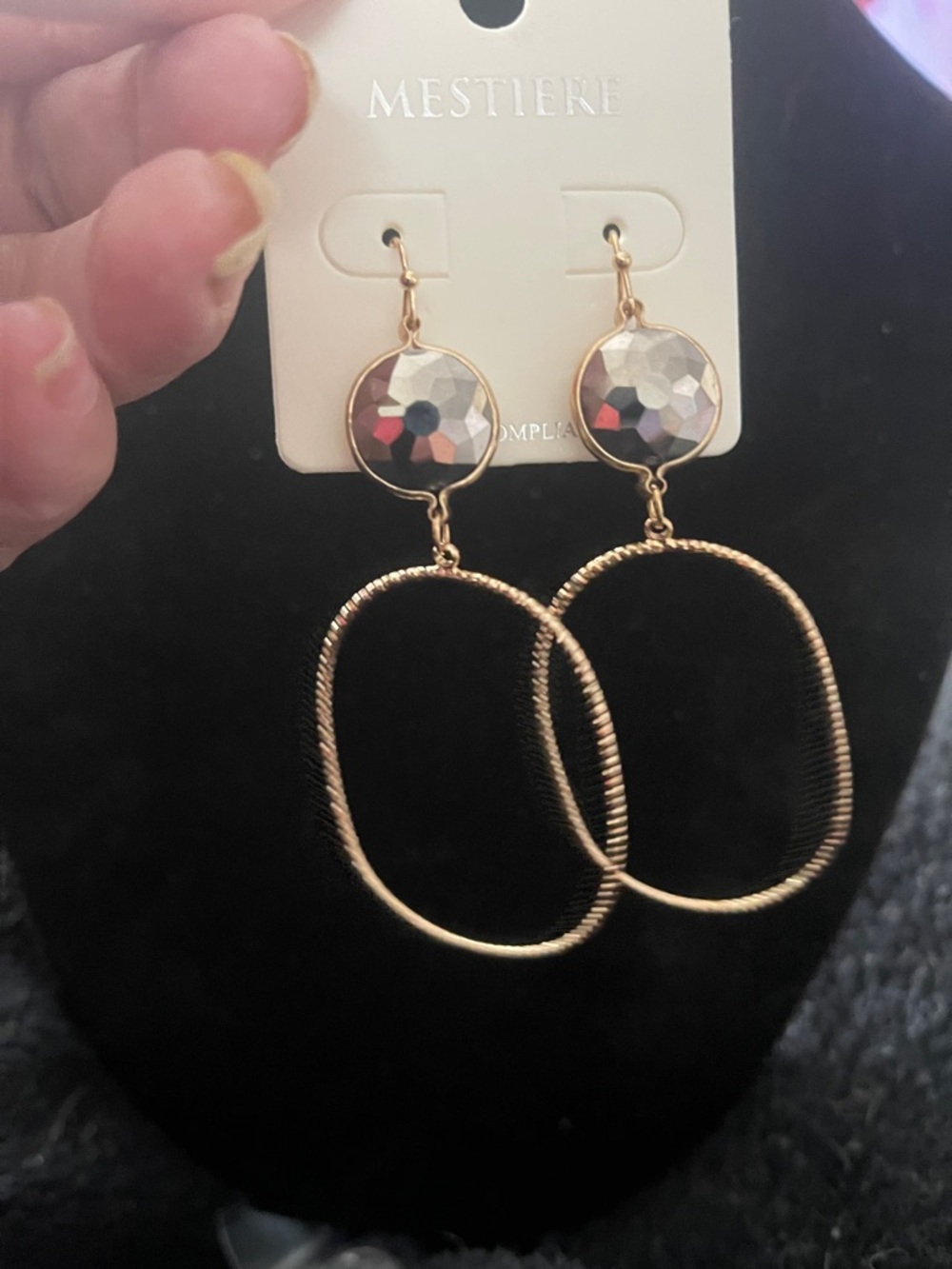 Mestiere Gold Double Drop Hoop Earrings with Faceted Crystal